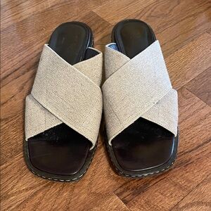 Donald J. Pliner Beige Cross-Band Slide Mules